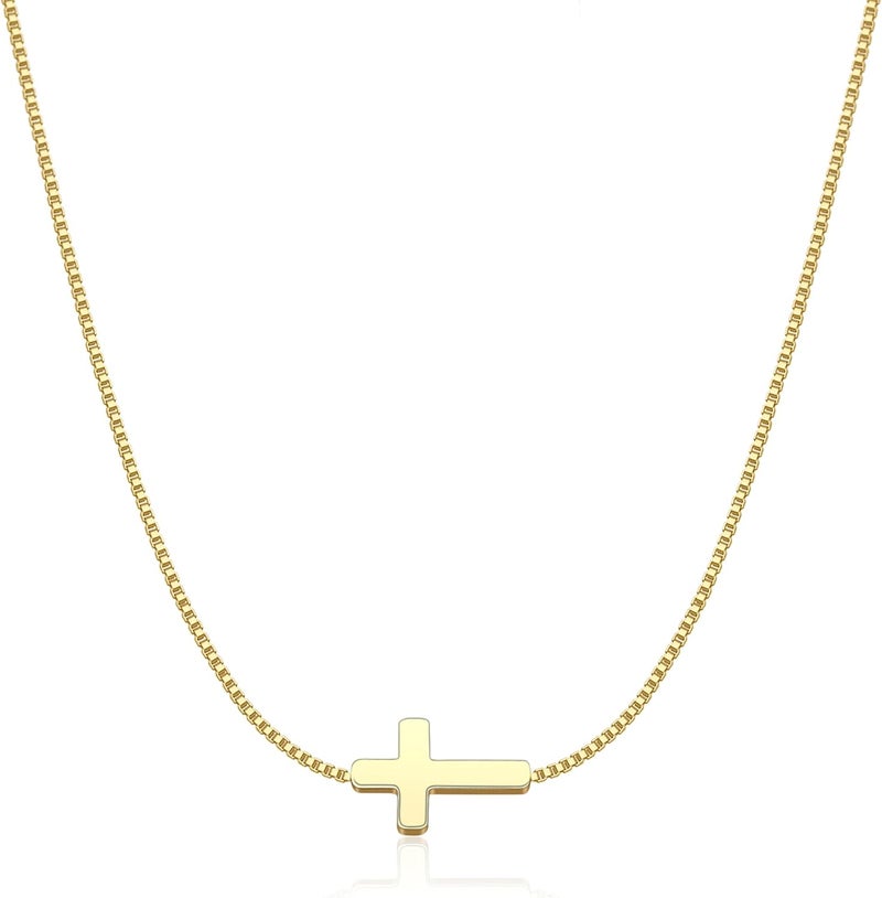 Rotnso Cross Necklace for Women 14K Gold Silver Plated Dainty Small Cross Pendant Choker Simple Trendy Cute Cross Charm Chain Necklace Easter Basket Stuffers Baptism Religious Faith Jewelry Gift - Image 1